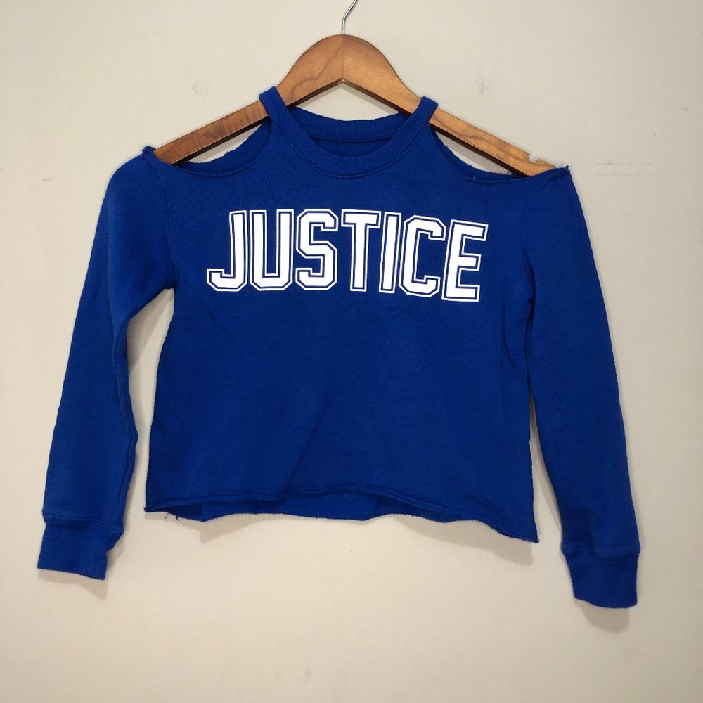 Justice Active Girls Size 6/7 Long Sleeve Cold Shoulder Sweatshirt Blue